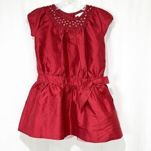 Janie and Jack Silk Red Tie Front Dress W Smocking 6